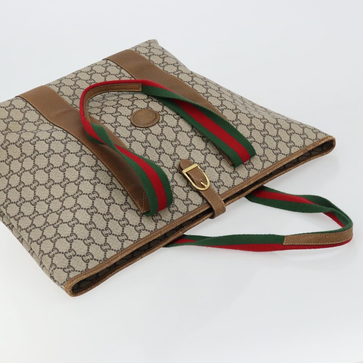 GUCCI GG Plus Supreme Web Sherry Line Tote Bag PVC Beige Gold Auth ep14358