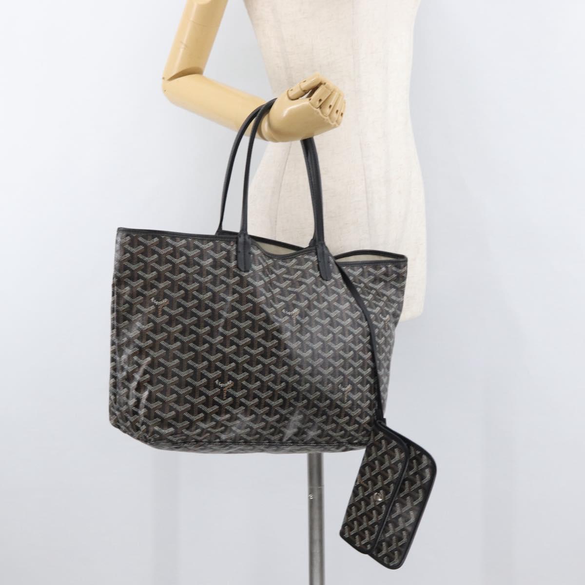 GOYARD Saint Louis PM Tote Bag PVC Canvas Black Silver Auth ep14359SAV