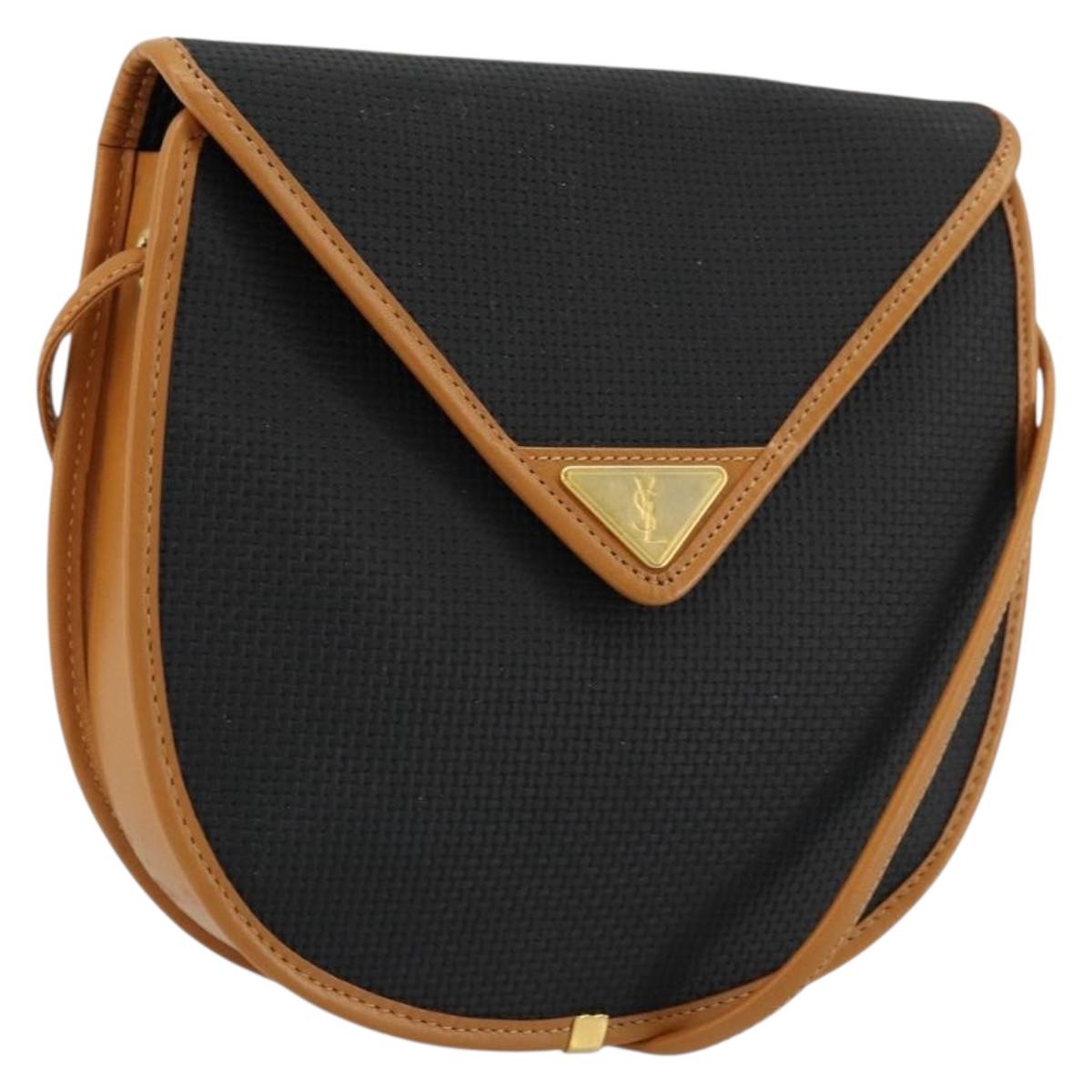SAINT LAURENT Shoulder Bag PVC Canvas Black Gold Auth ep14368A