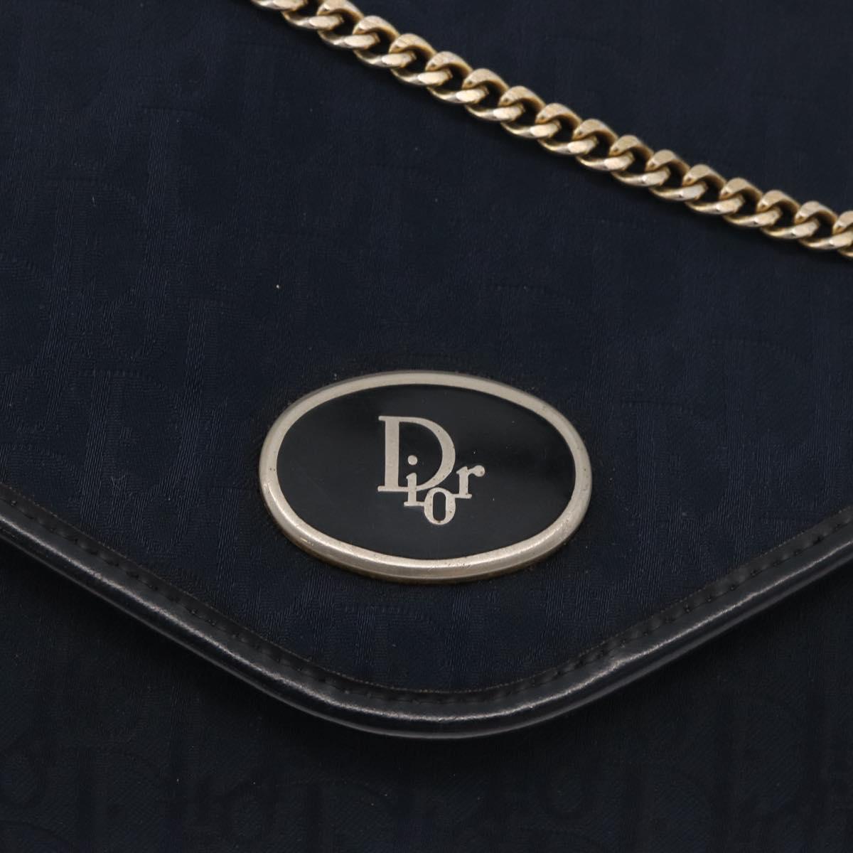 Christian Dior Trotter Canvas Chain Shoulder Bag Navy Gold Auth ep14377