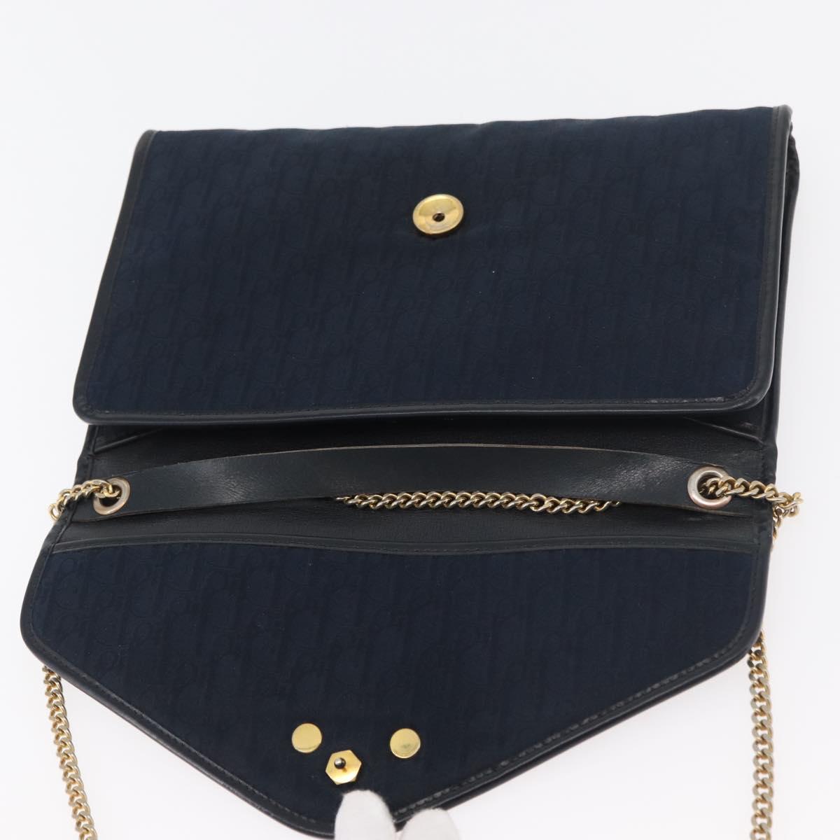 Christian Dior Trotter Canvas Chain Shoulder Bag Navy Gold Auth ep14377