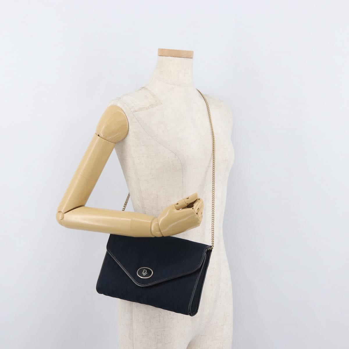 Christian Dior Trotter Canvas Chain Shoulder Bag Navy Gold Auth ep14377