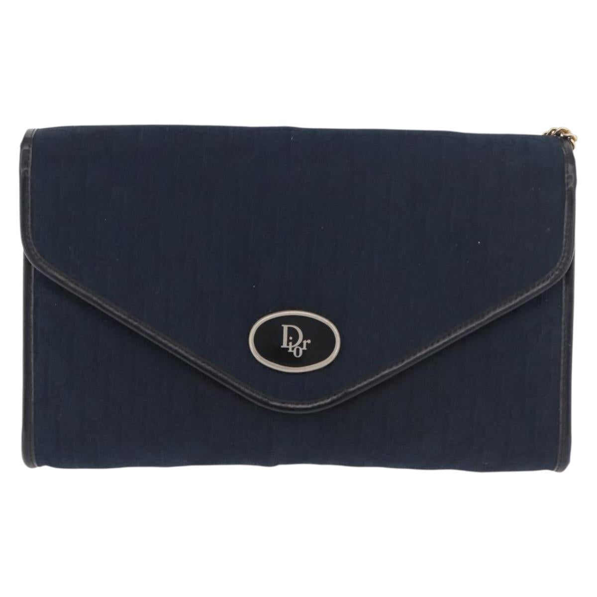 Christian Dior Trotter Canvas Chain Shoulder Bag Navy Gold Auth ep14377