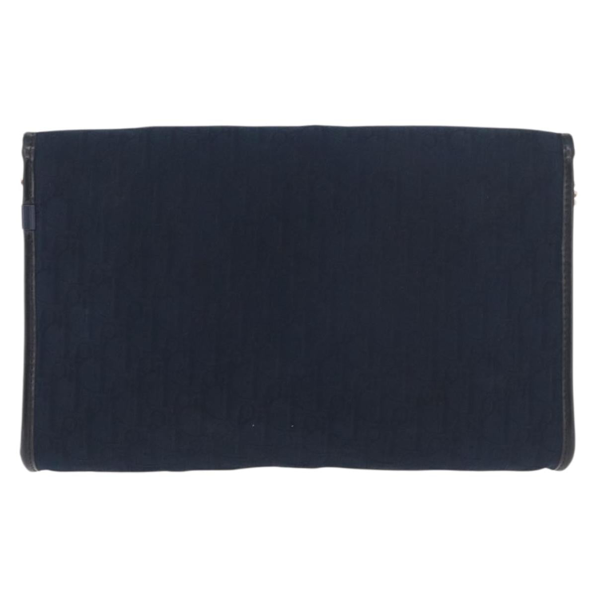 Christian Dior Trotter Canvas Chain Shoulder Bag Navy Gold Auth ep14377