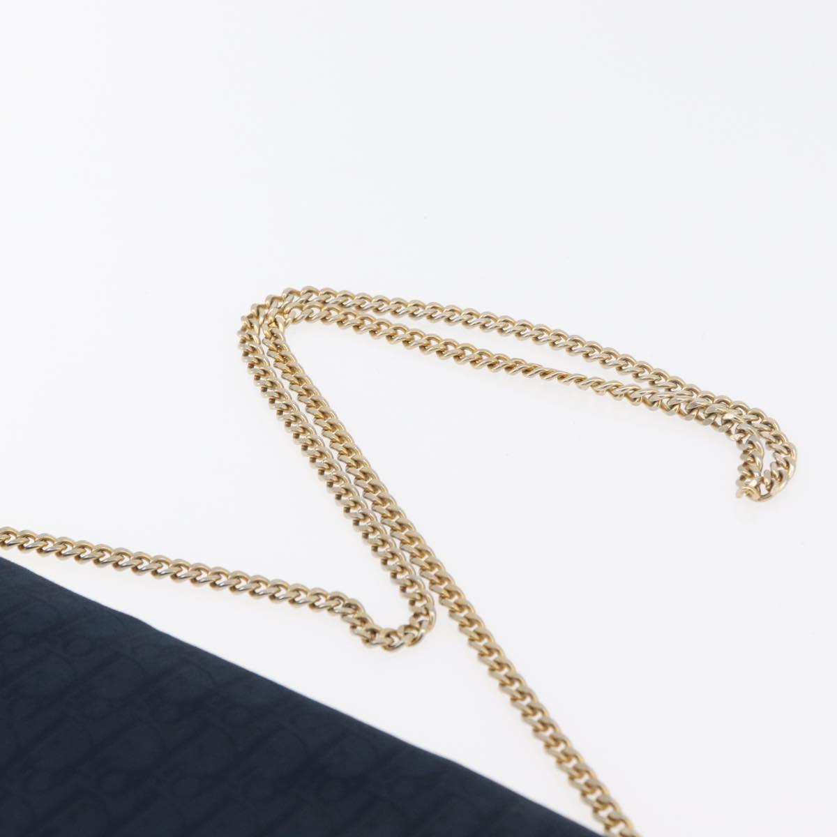 Christian Dior Trotter Canvas Chain Shoulder Bag Navy Gold Auth ep14377