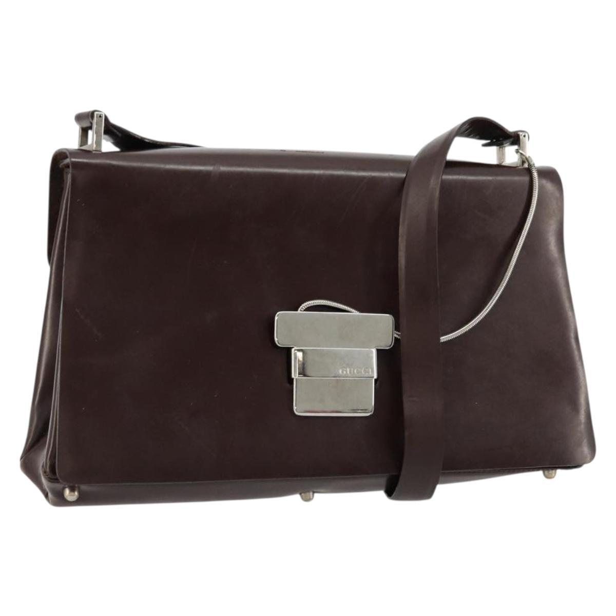 GUCCI Shoulder Bag Patent Leather Brown Silver 001 3444 1746 Auth ep14378