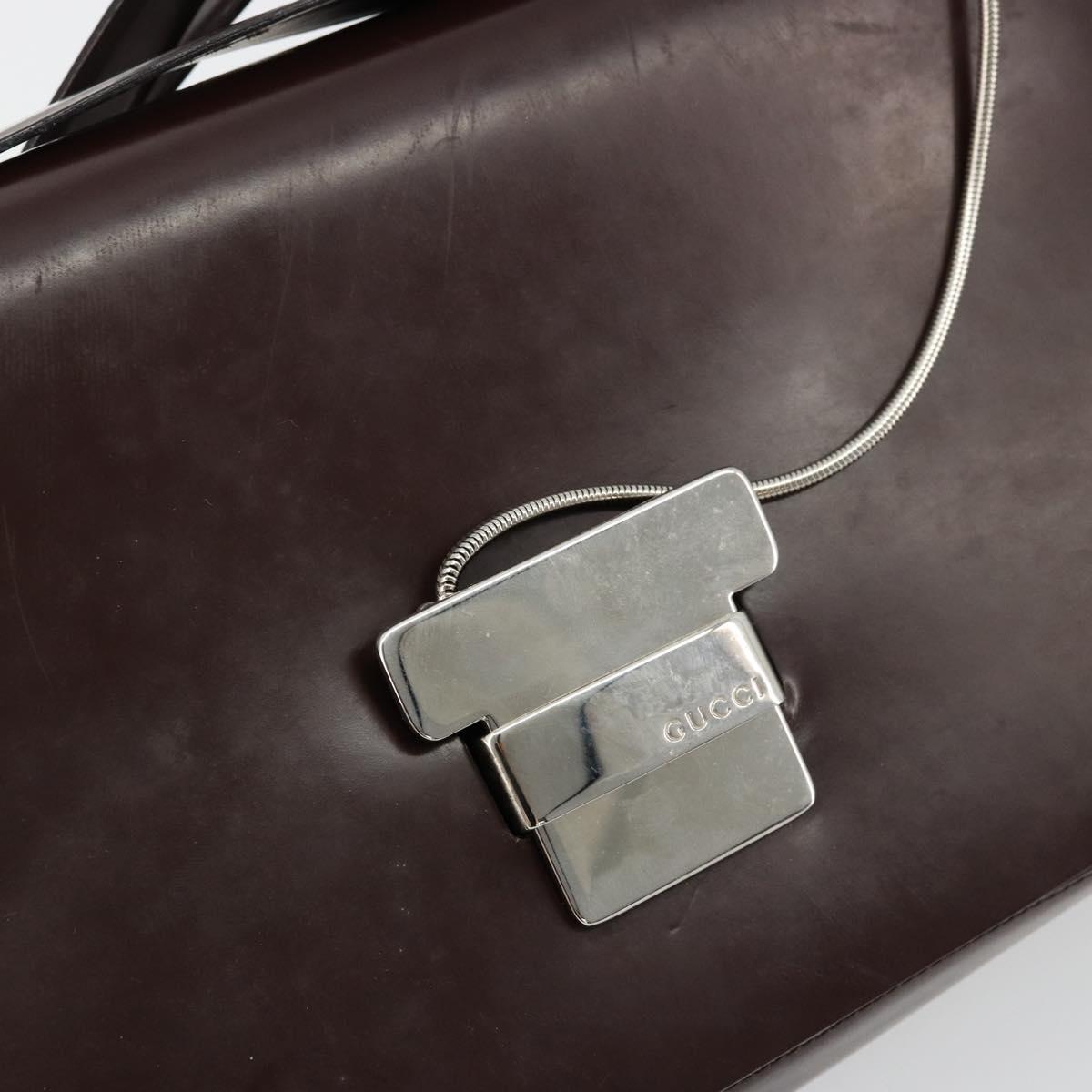 GUCCI Shoulder Bag Patent Leather Brown Silver 001 3444 1746 Auth ep14378