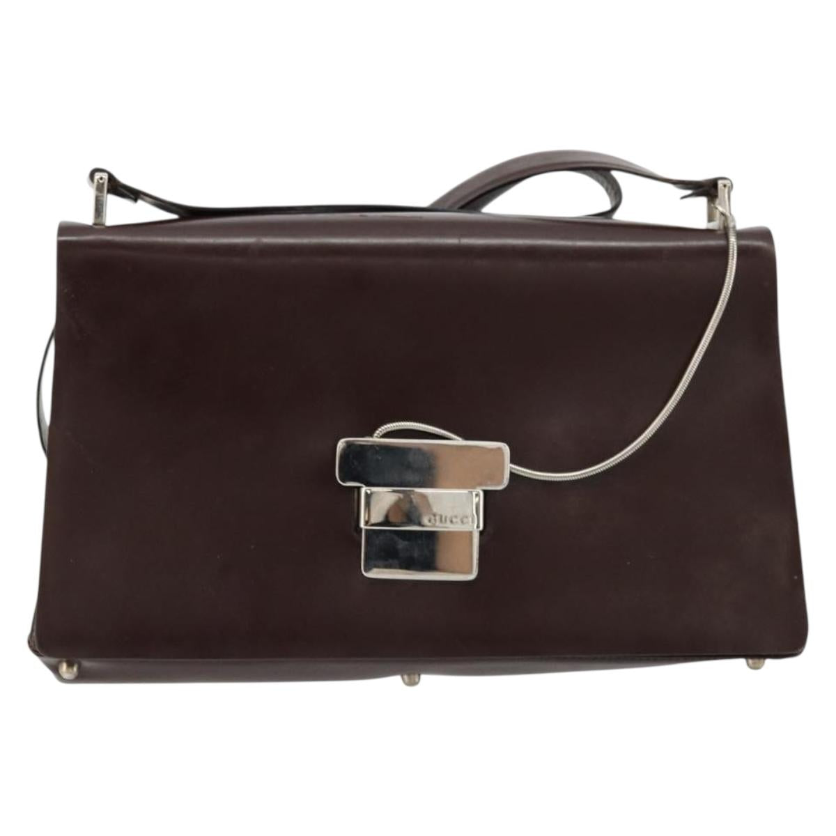 GUCCI Shoulder Bag Patent Leather Brown Silver 001 3444 1746 Auth ep14378
