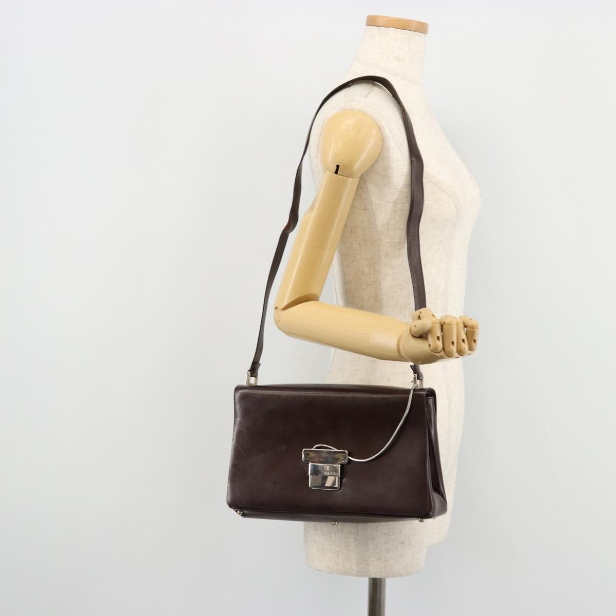 GUCCI Shoulder Bag Patent Leather Brown Silver 001 3444 1746 Auth ep14378