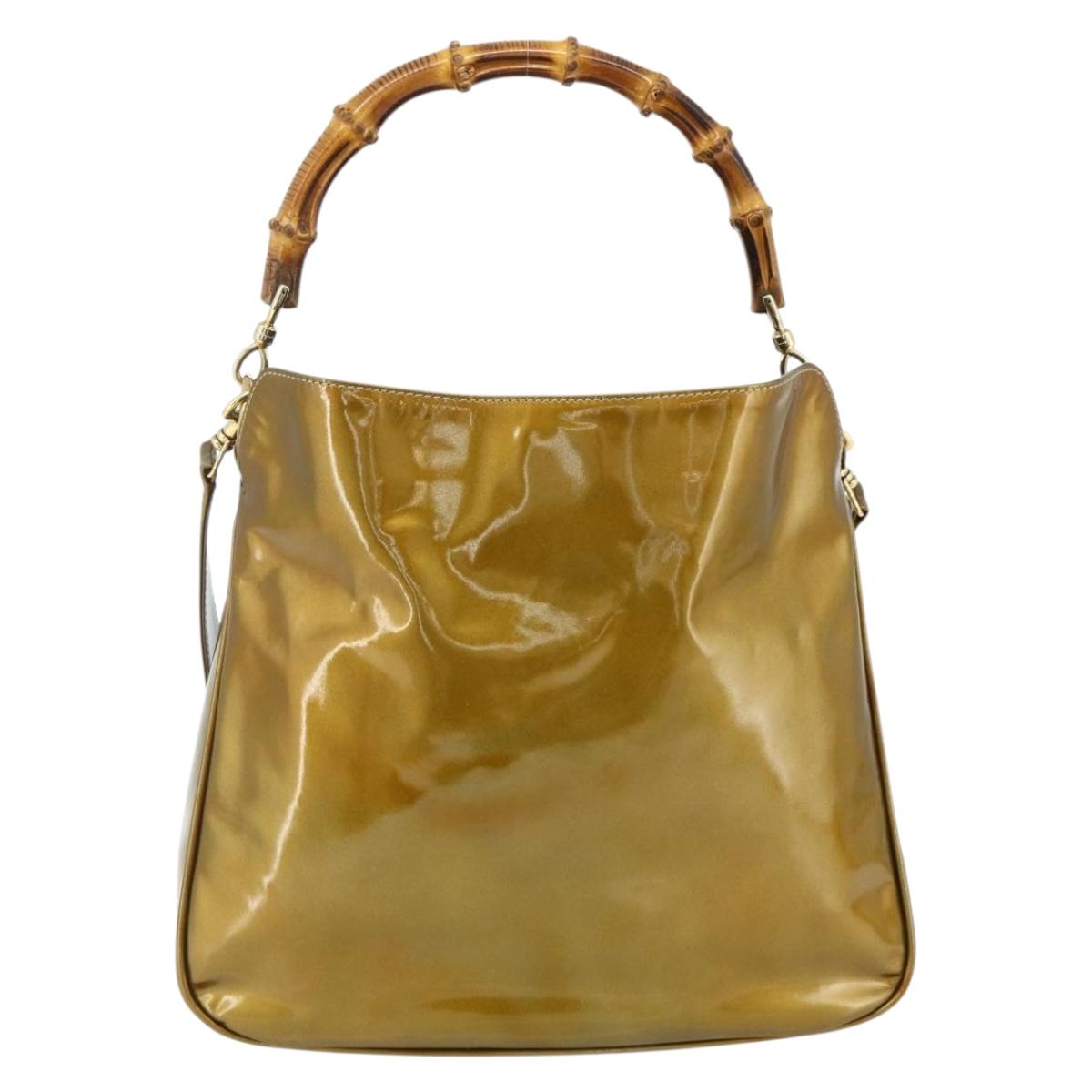 GUCCI Bamboo Hand Bag Patent Leather 2way Gold 001 1014 1638 Auth ep14385
