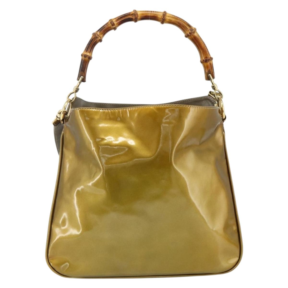 GUCCI Bamboo Hand Bag Patent Leather 2way Gold 001 1014 1638 Auth ep14385