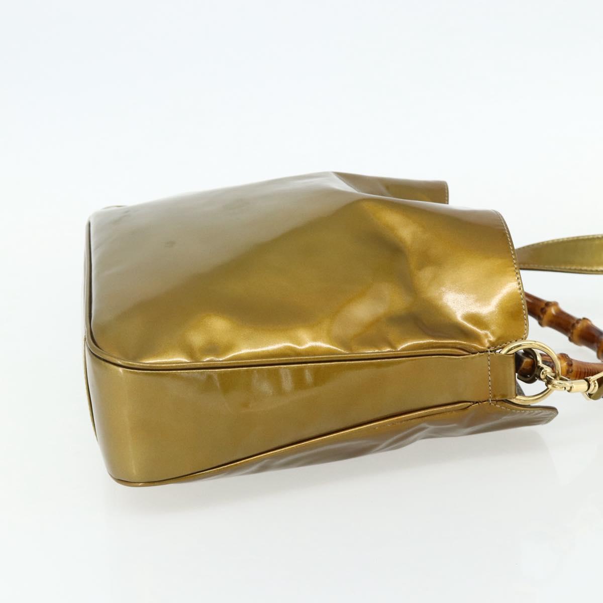 GUCCI Bamboo Hand Bag Patent Leather 2way Gold 001 1014 1638 Auth ep14385