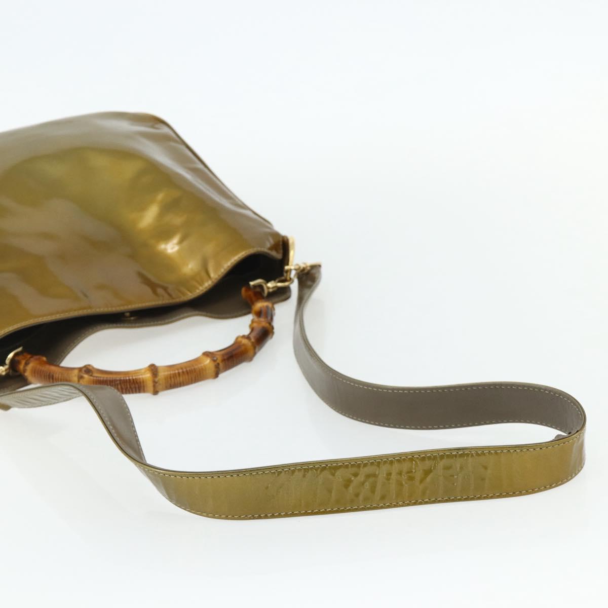 GUCCI Bamboo Hand Bag Patent Leather 2way Gold 001 1014 1638 Auth ep14385