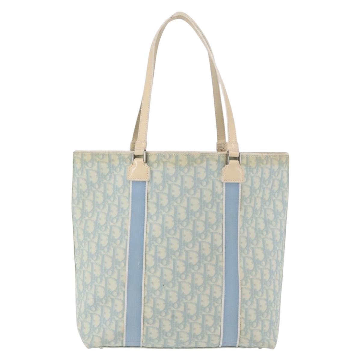 Christian Dior Trotter Canvas Tote Bag PVC Blue Silver Auth ep14386