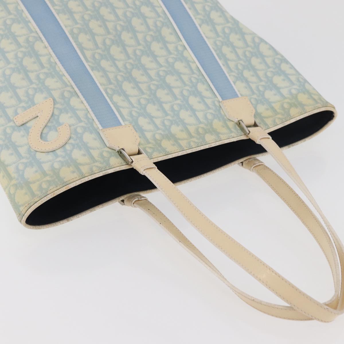 Christian Dior Trotter Canvas Tote Bag PVC Blue Silver Auth ep14386