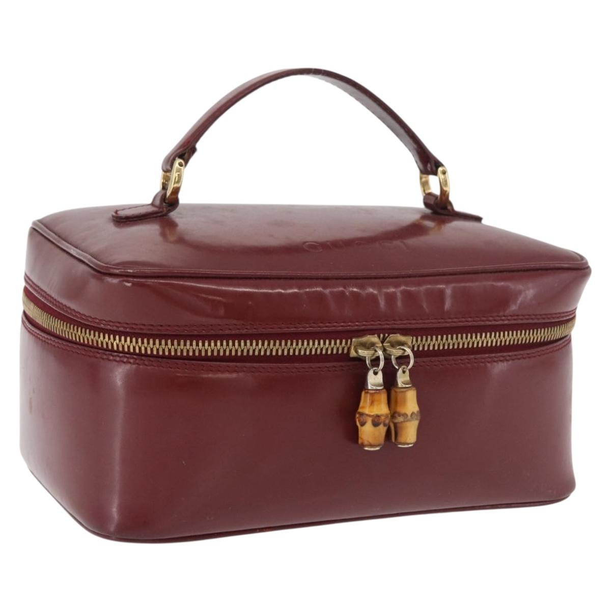 GUCCI Bamboo Vanity Bag Patent Leather Bordeaux Gold 032 1956 0150 Auth ep14389