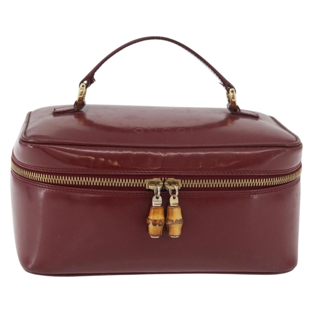 GUCCI Bamboo Vanity Bag Patent Leather Bordeaux Gold 032 1956 0150 Auth ep14389