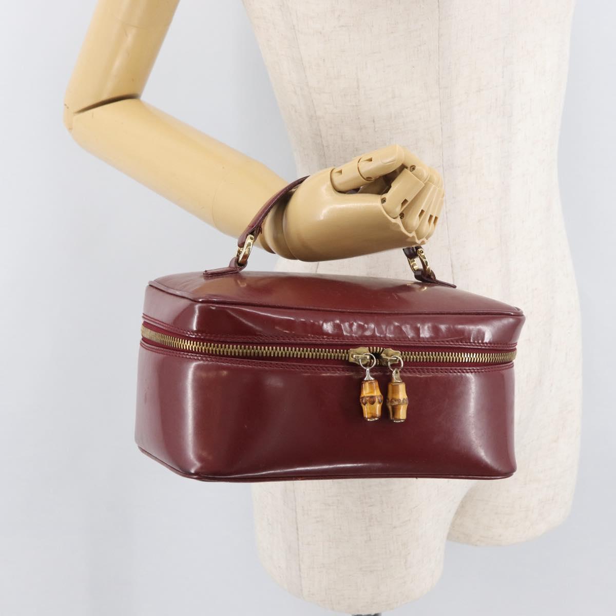 GUCCI Bamboo Vanity Bag Patent Leather Bordeaux Gold 032 1956 0150 Auth ep14389