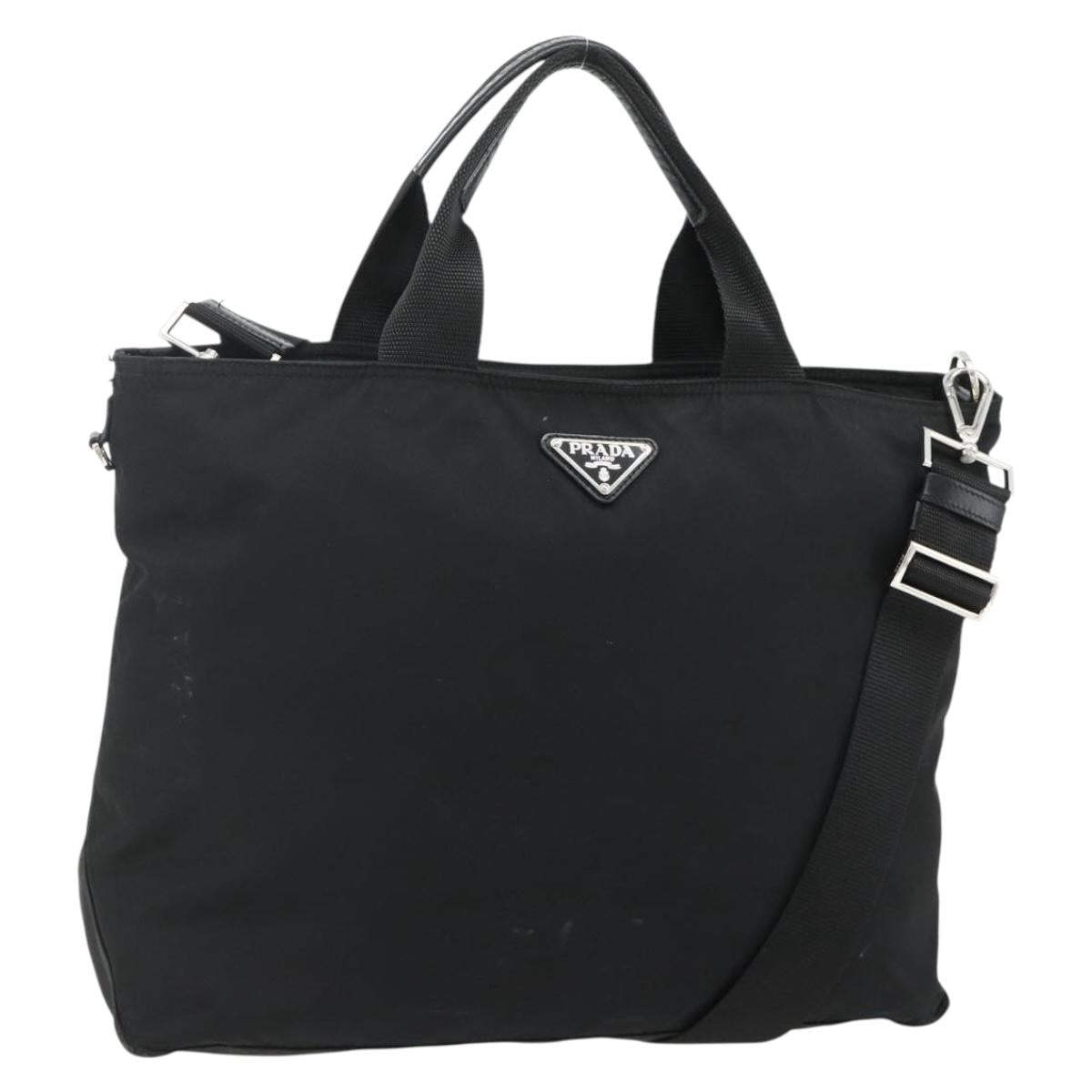 PRADA Hand Bag Nylon 2way Black Silver Auth ep14390A