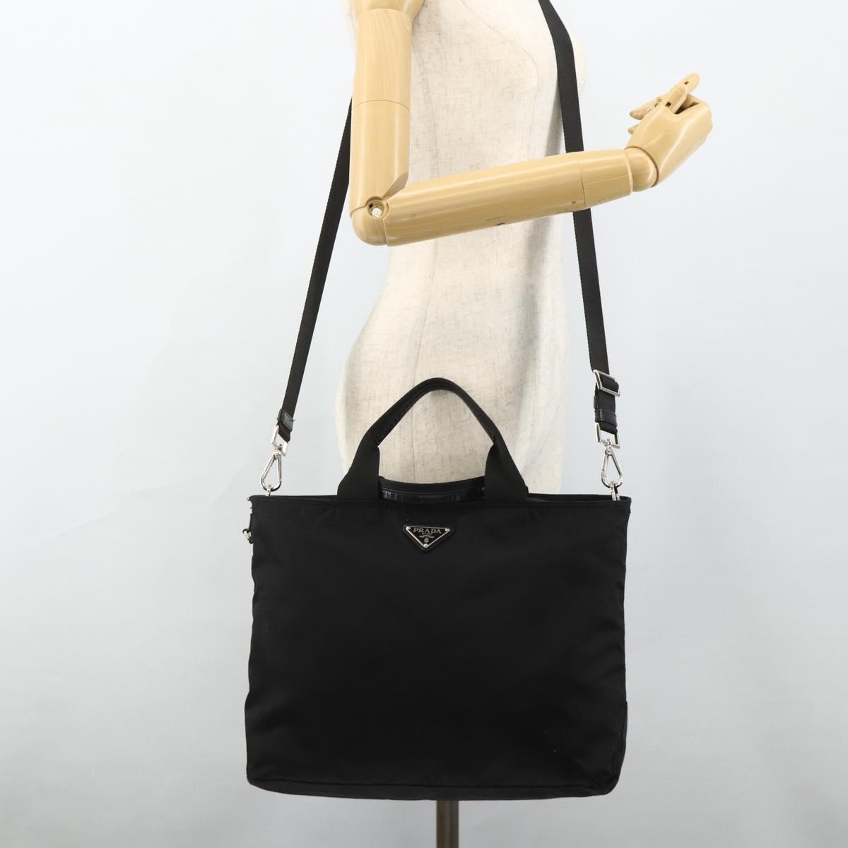 PRADA Hand Bag Nylon 2way Black Silver Auth ep14390A