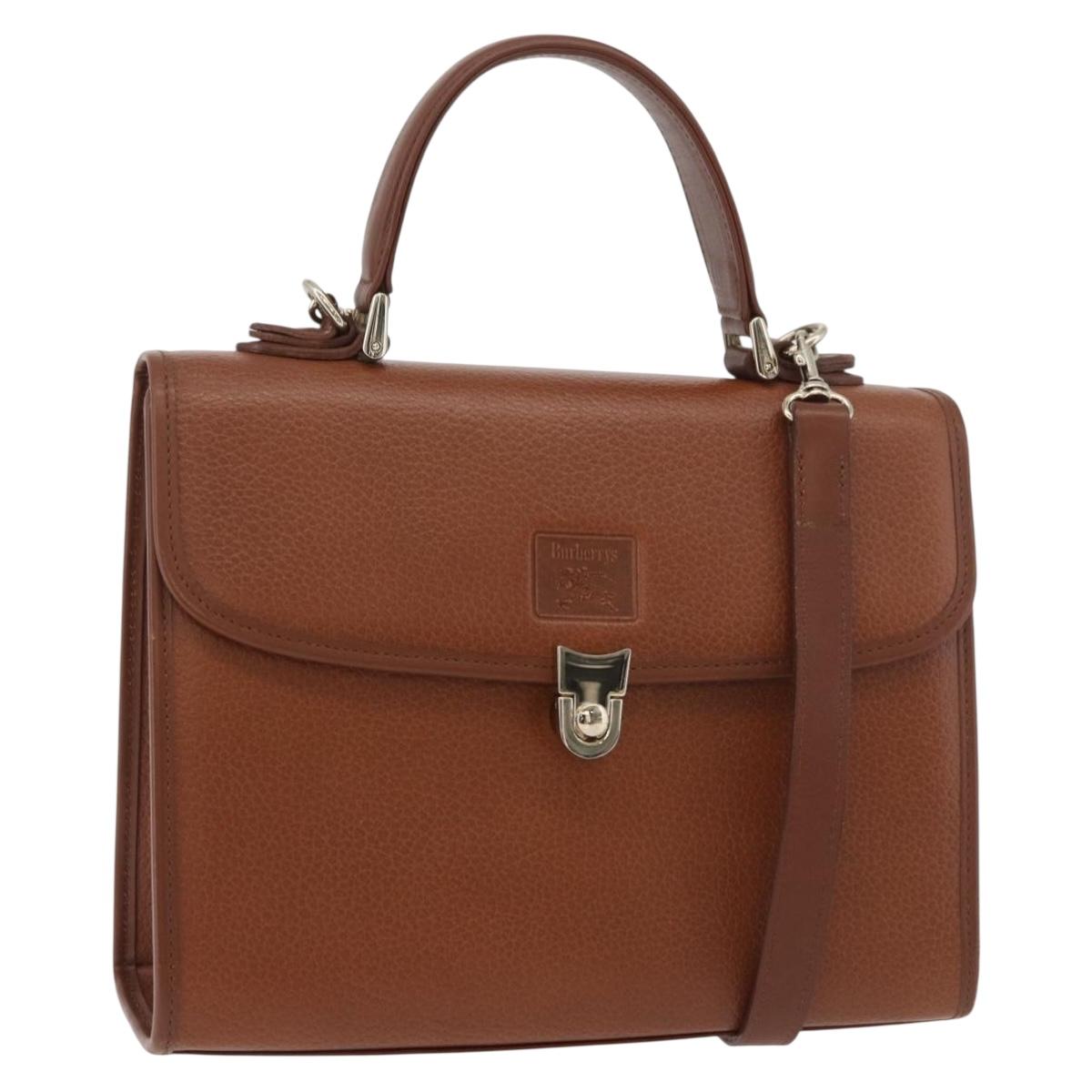Burberrys Hand Bag Leather 2way Brown Silver Auth ep14396
