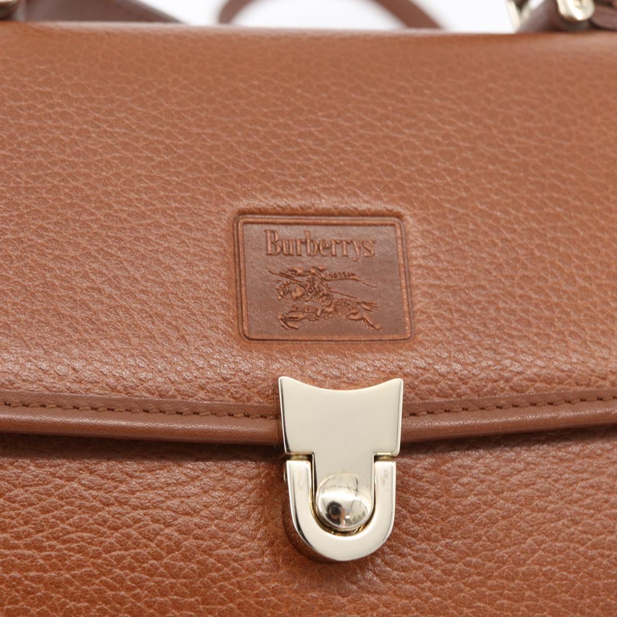 Burberrys Hand Bag Leather 2way Brown Silver Auth ep14396
