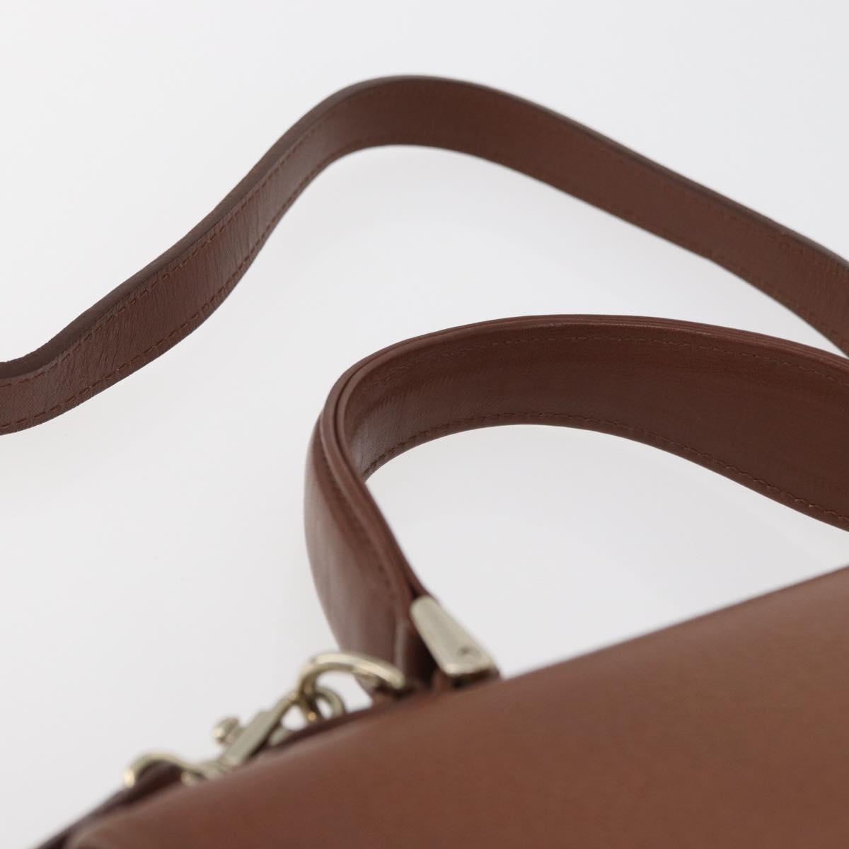 Burberrys Hand Bag Leather 2way Brown Silver Auth ep14396
