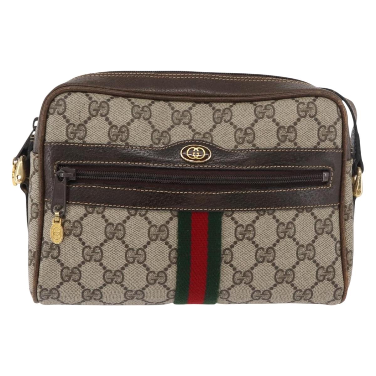 GUCCI GG Supreme Web Sherry Line Bag PVC Beige Gold 010 378 Auth ep14400