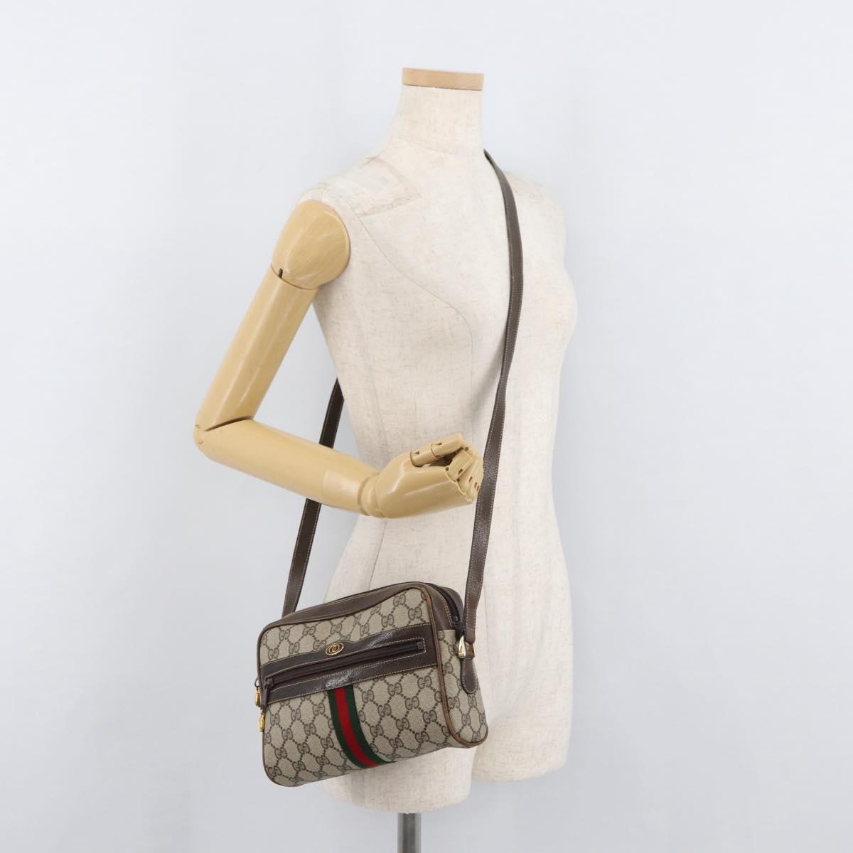 GUCCI GG Supreme Web Sherry Line Bag PVC Beige Gold 010 378 Auth ep14400