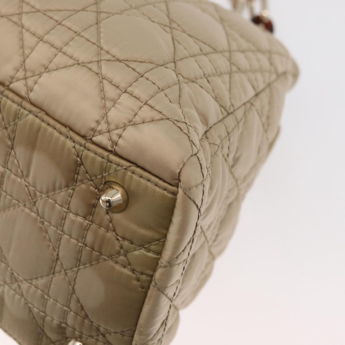 Christian Dior Canage Lady Dior Hand Bag Nylon Gold Auth ep14417A