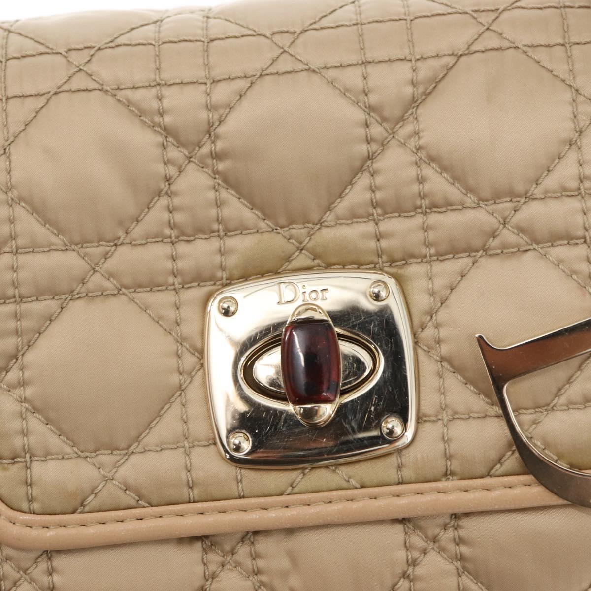 Christian Dior Canage Lady Dior Hand Bag Nylon Gold Auth ep14417A