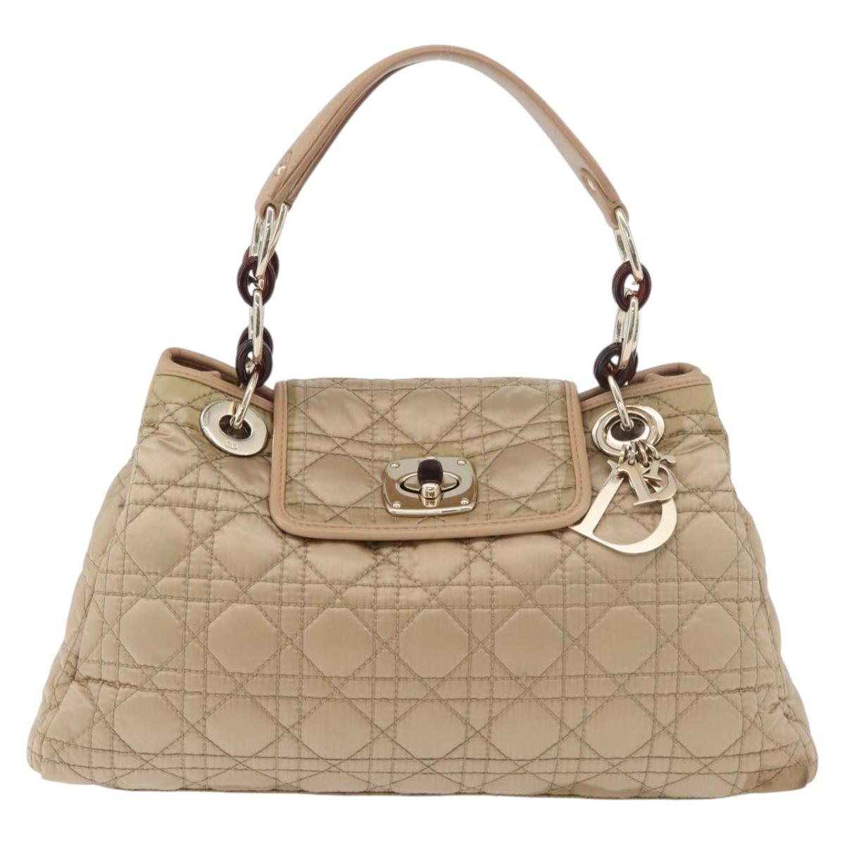 Christian Dior Canage Lady Dior Hand Bag Nylon Gold Auth ep14417A