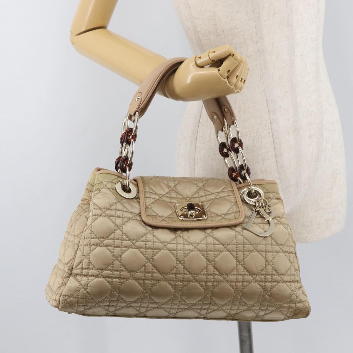 Christian Dior Canage Lady Dior Hand Bag Nylon Gold Auth ep14417A