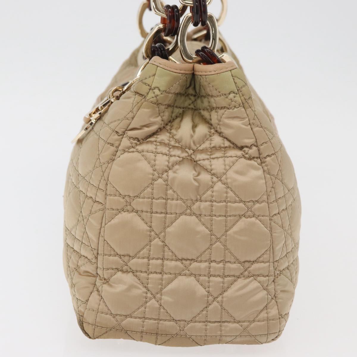 Christian Dior Canage Lady Dior Hand Bag Nylon Gold Auth ep14417A