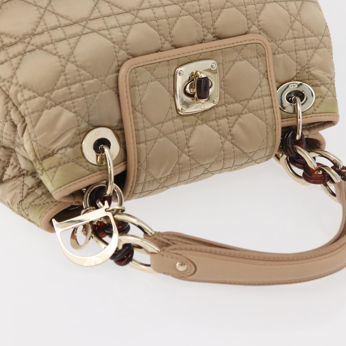 Christian Dior Canage Lady Dior Hand Bag Nylon Gold Auth ep14417A