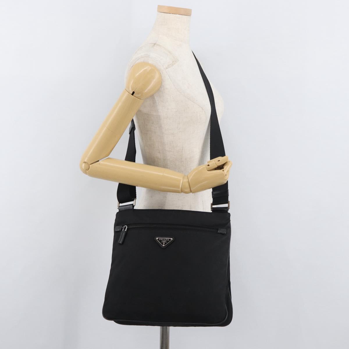 PRADA Shoulder Bag Nylon Black Silver Auth ep14418A