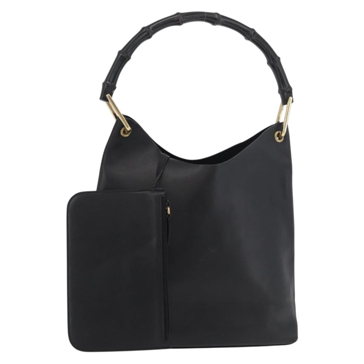 GUCCI Bamboo Shoulder Bag Leather Black Gold 001 2058 1880 0 Auth ep14420