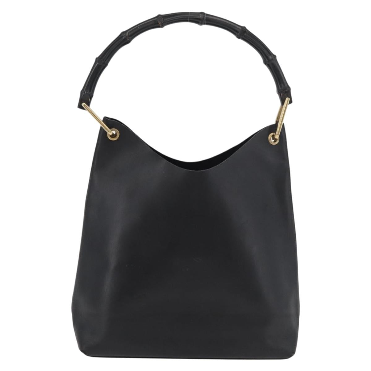 GUCCI Bamboo Shoulder Bag Leather Black Gold 001 2058 1880 0 Auth ep14420