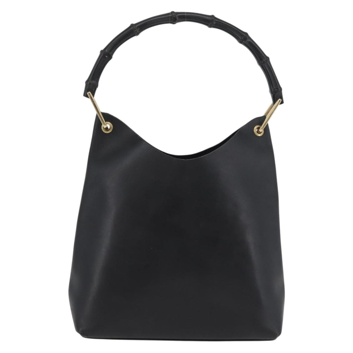 GUCCI Bamboo Shoulder Bag Leather Black Gold 001 2058 1880 0 Auth ep14420