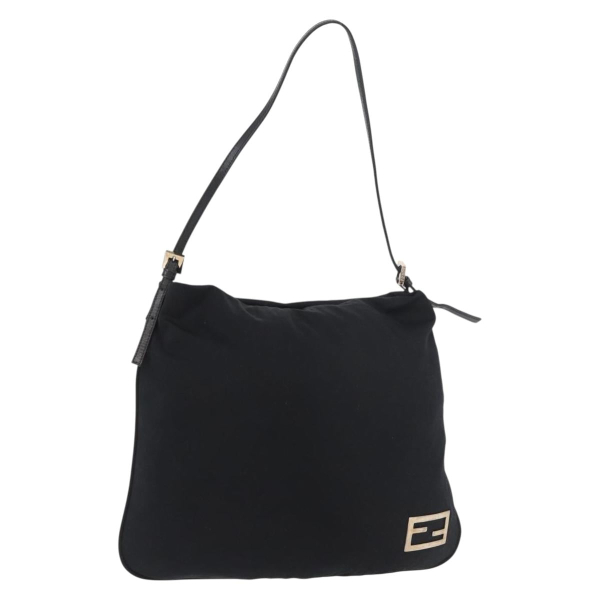 FENDI Shoulder Bag Nylon Black Silver Auth ep14422