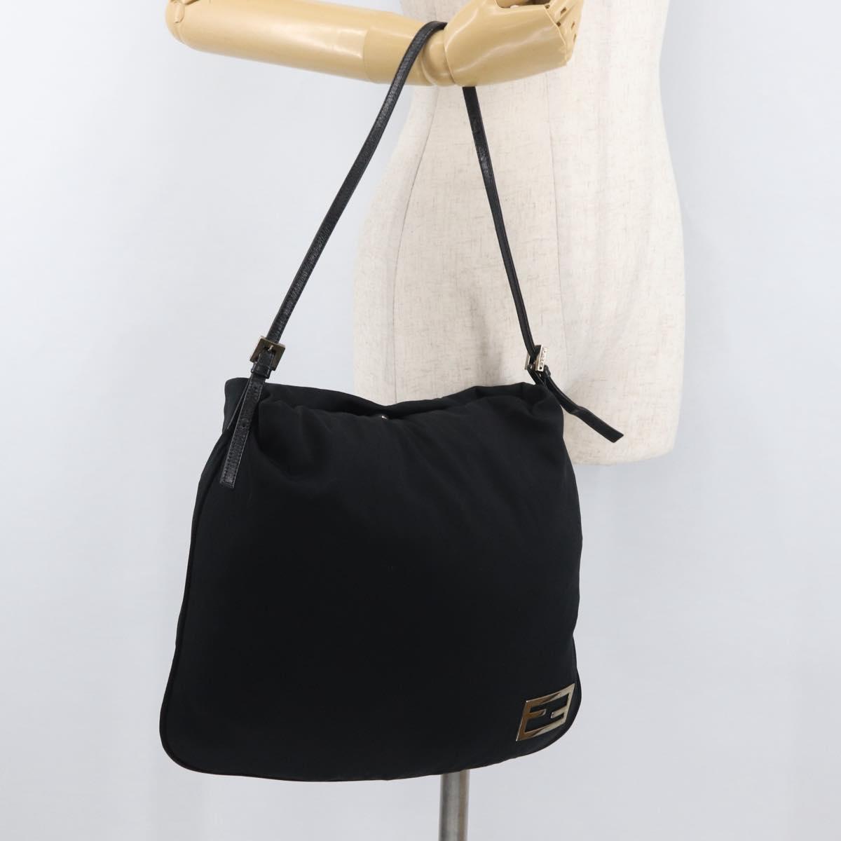 FENDI Shoulder Bag Nylon Black Silver Auth ep14422