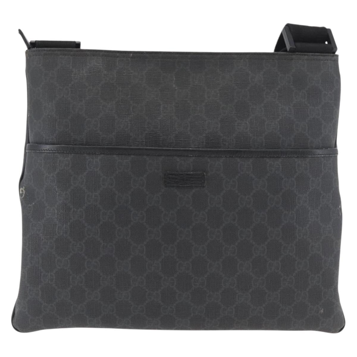 GUCCI GG Supreme Shoulder Bag PVC Black Silver 162904 Auth ep14425