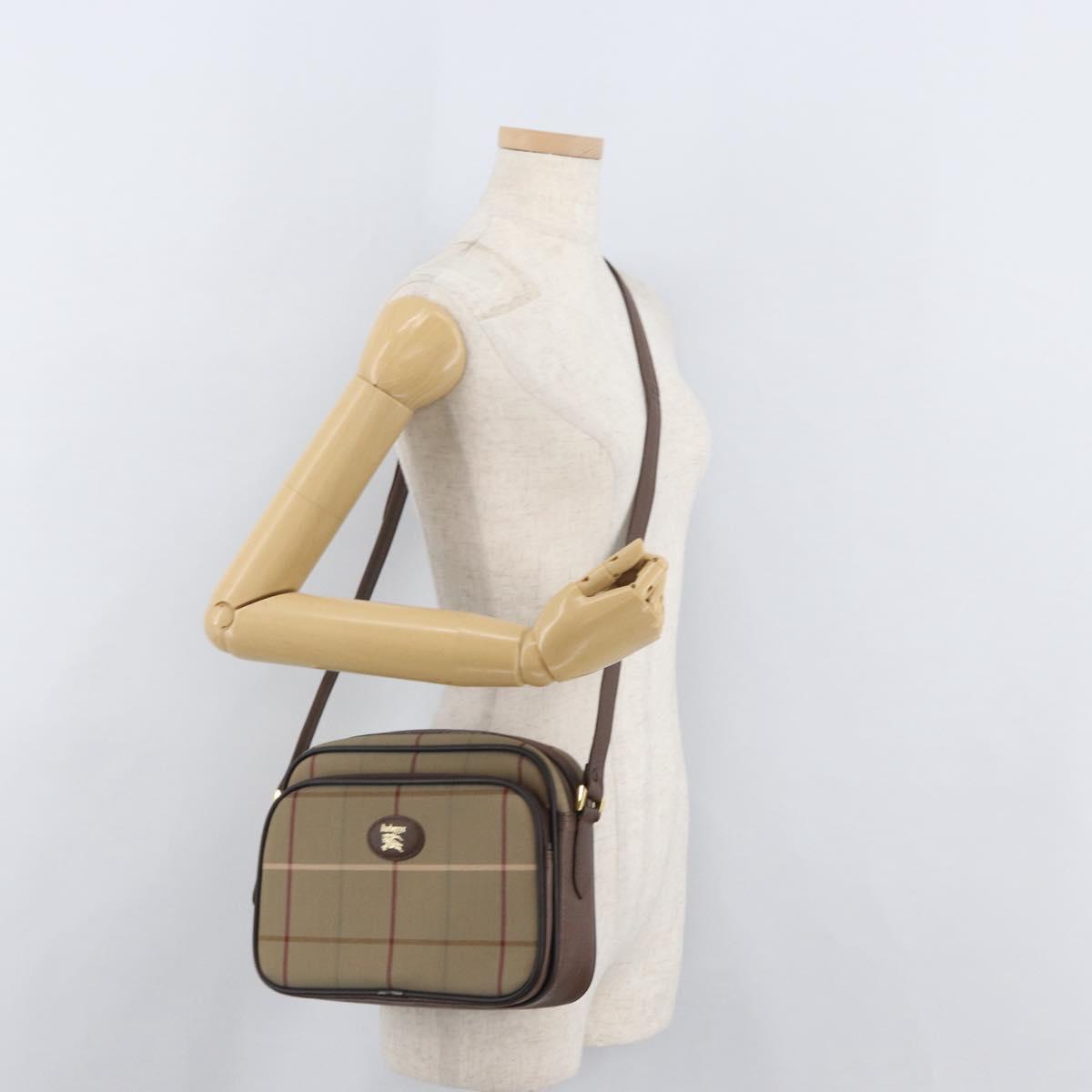 Burberrys Nova Check Shoulder Bag Canvas Beige Gold Auth ep14427A
