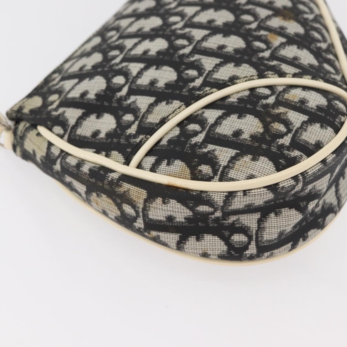Christian Dior Trotter Canvas Saddle Pouch PVC Black Silver Auth ep14436