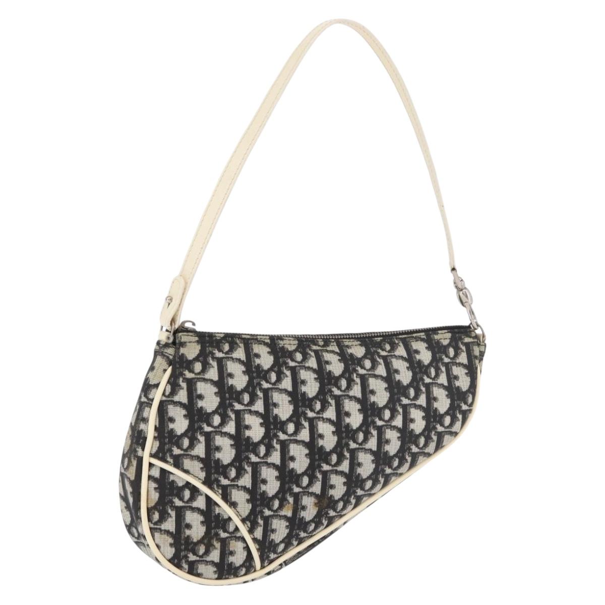 Christian Dior Trotter Canvas Saddle Pouch PVC Black Silver Auth ep14436