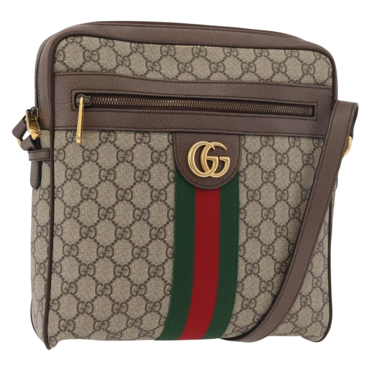 GUCCI GG Supreme Web Sherry Line Bag PVC Beige Gold 547934 Auth ep14440A