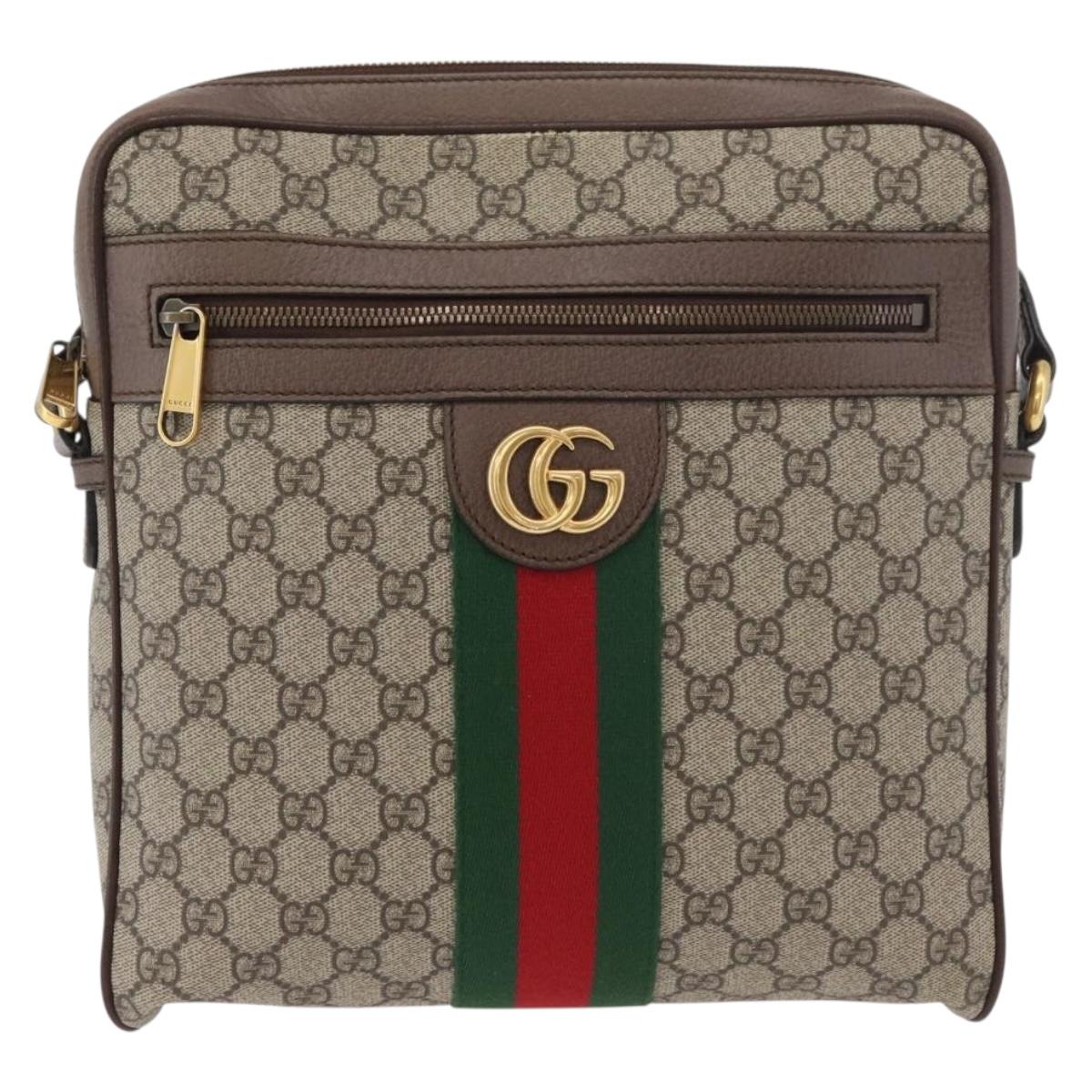GUCCI GG Supreme Web Sherry Line Bag PVC Beige Gold 547934 Auth ep14440A
