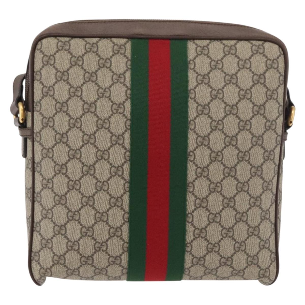 GUCCI GG Supreme Web Sherry Line Bag PVC Beige Gold 547934 Auth ep14440A