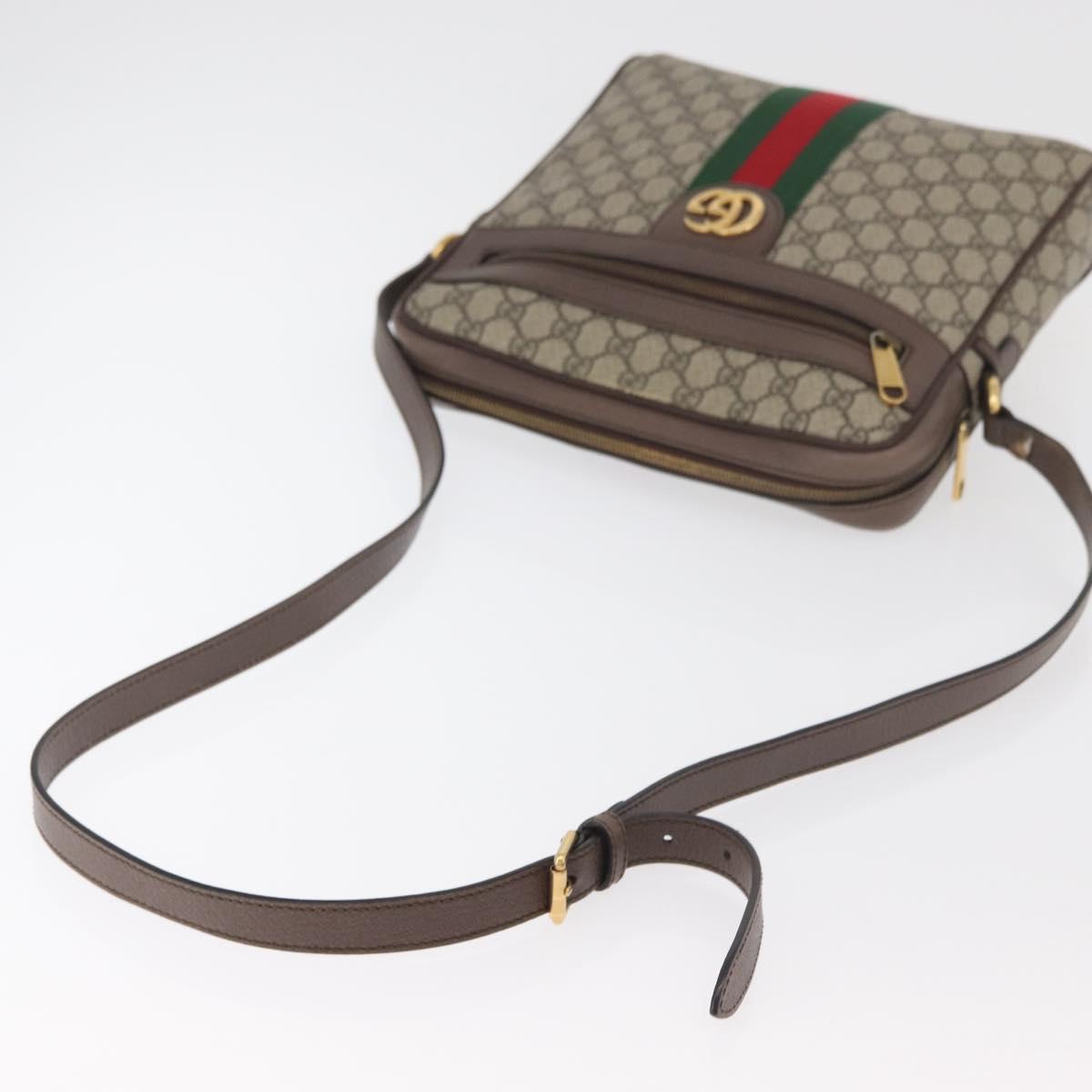 GUCCI GG Supreme Web Sherry Line Bag PVC Beige Gold 547934 Auth ep14440A