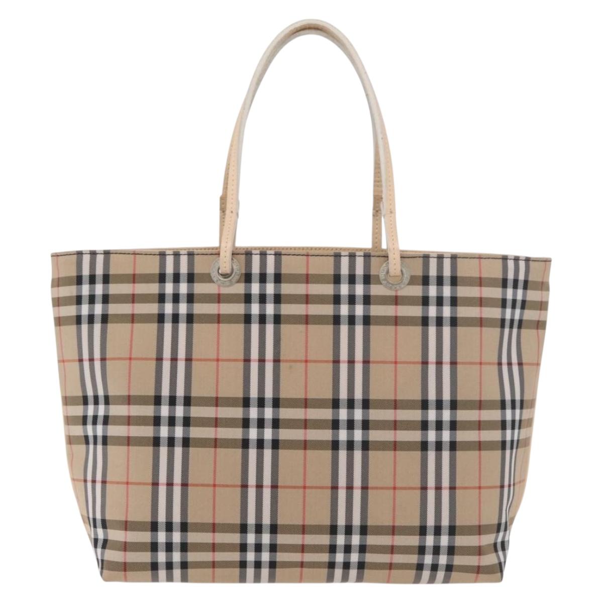 BURBERRY Nova Check Hand Bag Nylon Beige Silver Auth ep14441A